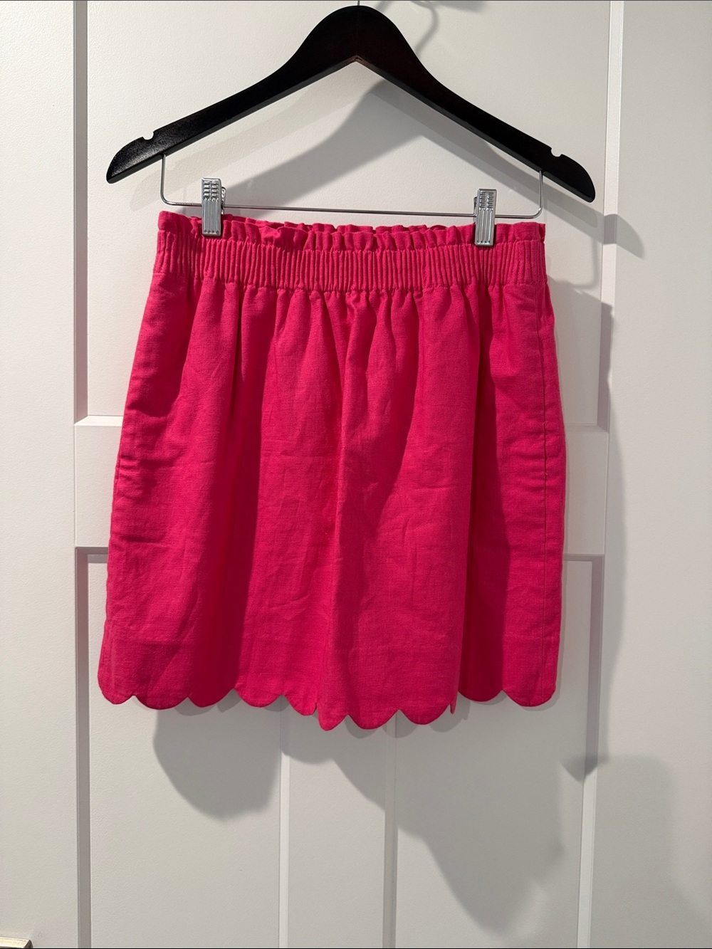 J. Crew Hot Pink Scallop Hem Mini Skirt Linen and Cotton